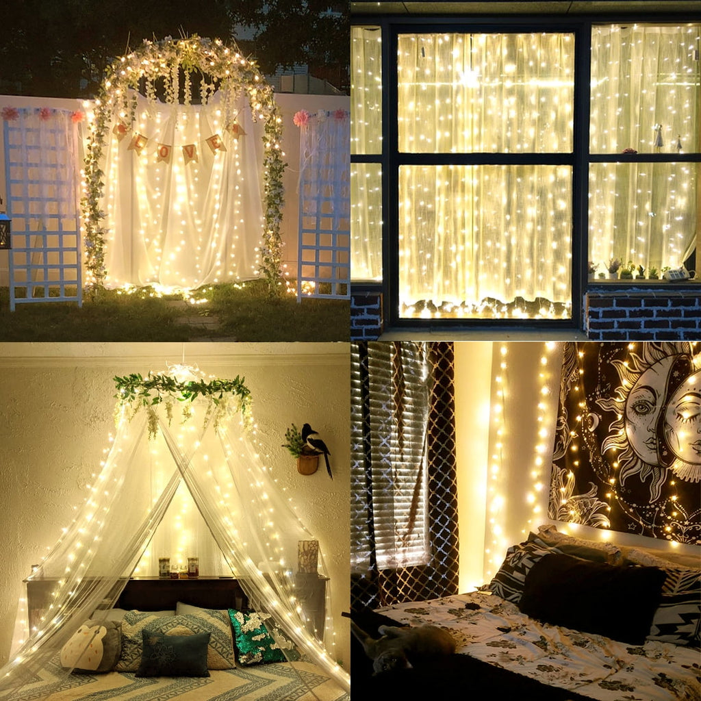 DAYBETTER Window Curtain Light,USB Plug-in Fairy Lights with Remote for Bedroom,Wedding,Christmas(Warm White)