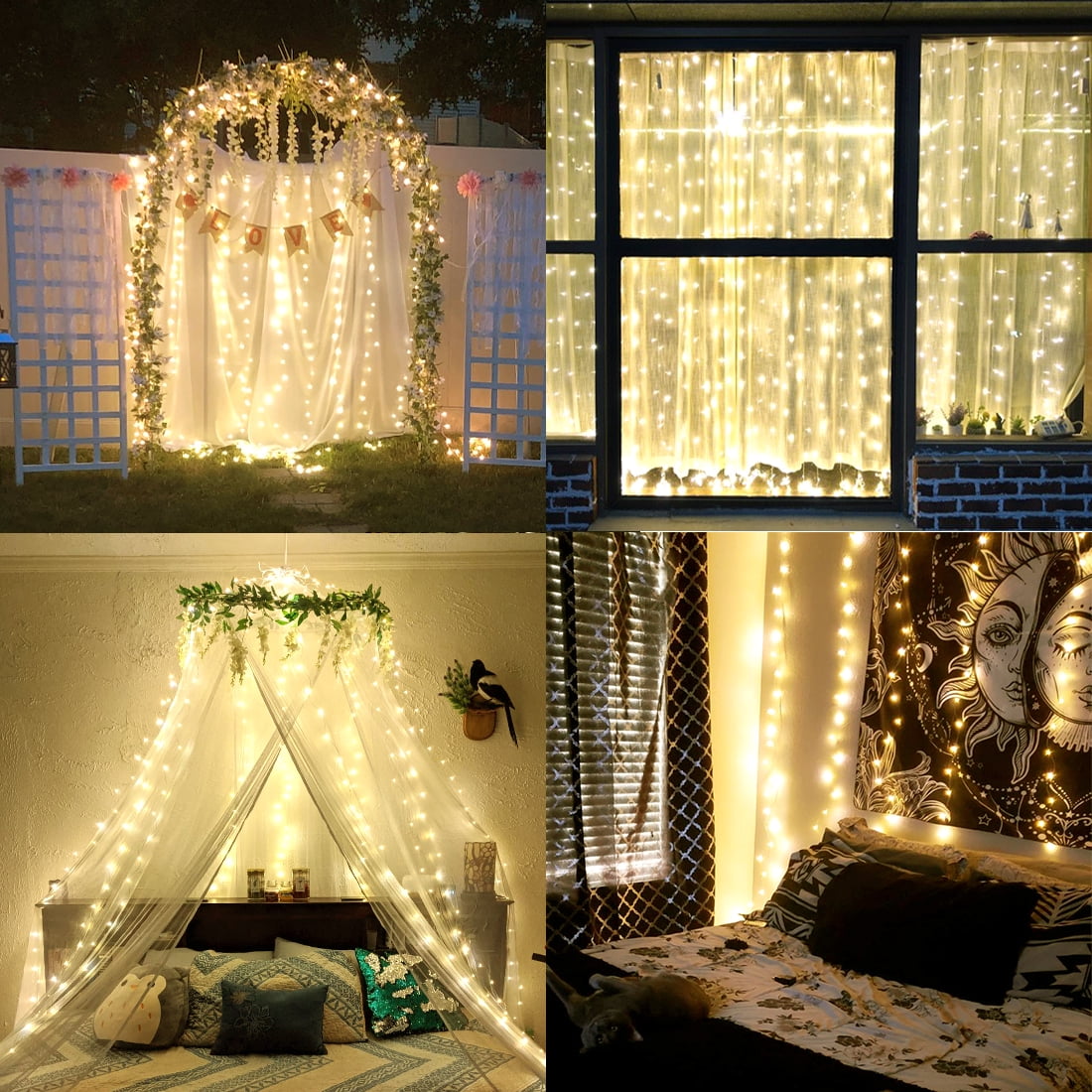 DAYBETTER Window Curtain Light,USB Plug-in Fairy Lights with Remote for Bedroom,Wedding,Christmas(Warm White)