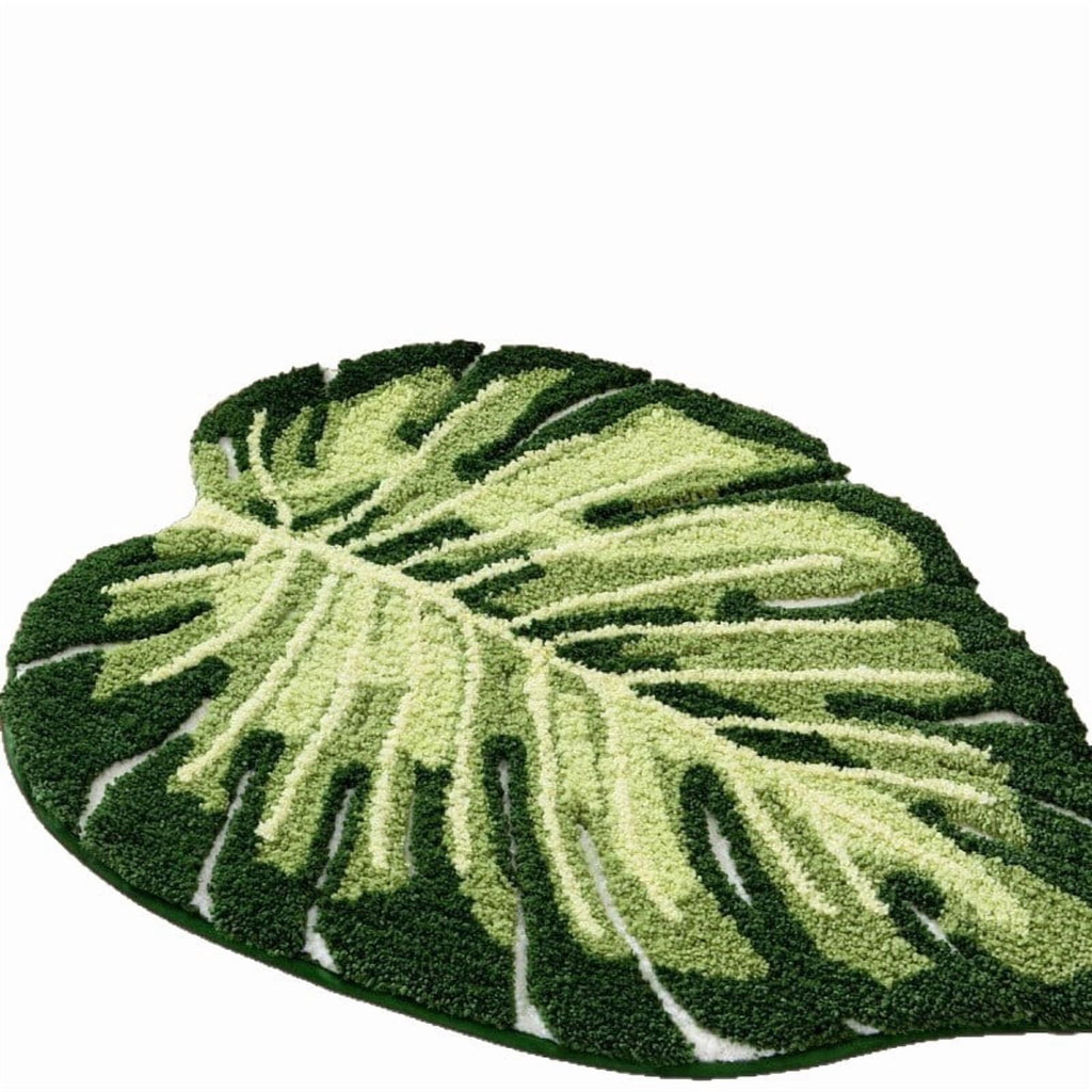 Cute Monstera Bathroom Rugs with Green Leaf Plant, Soft, Fluffy, Plush, Absorbent, Quick Dry, Non Slip, Machine Washable for Shower Floor, Bathroom, Bedroom,Home Decor and Accessories 24x16 Inches