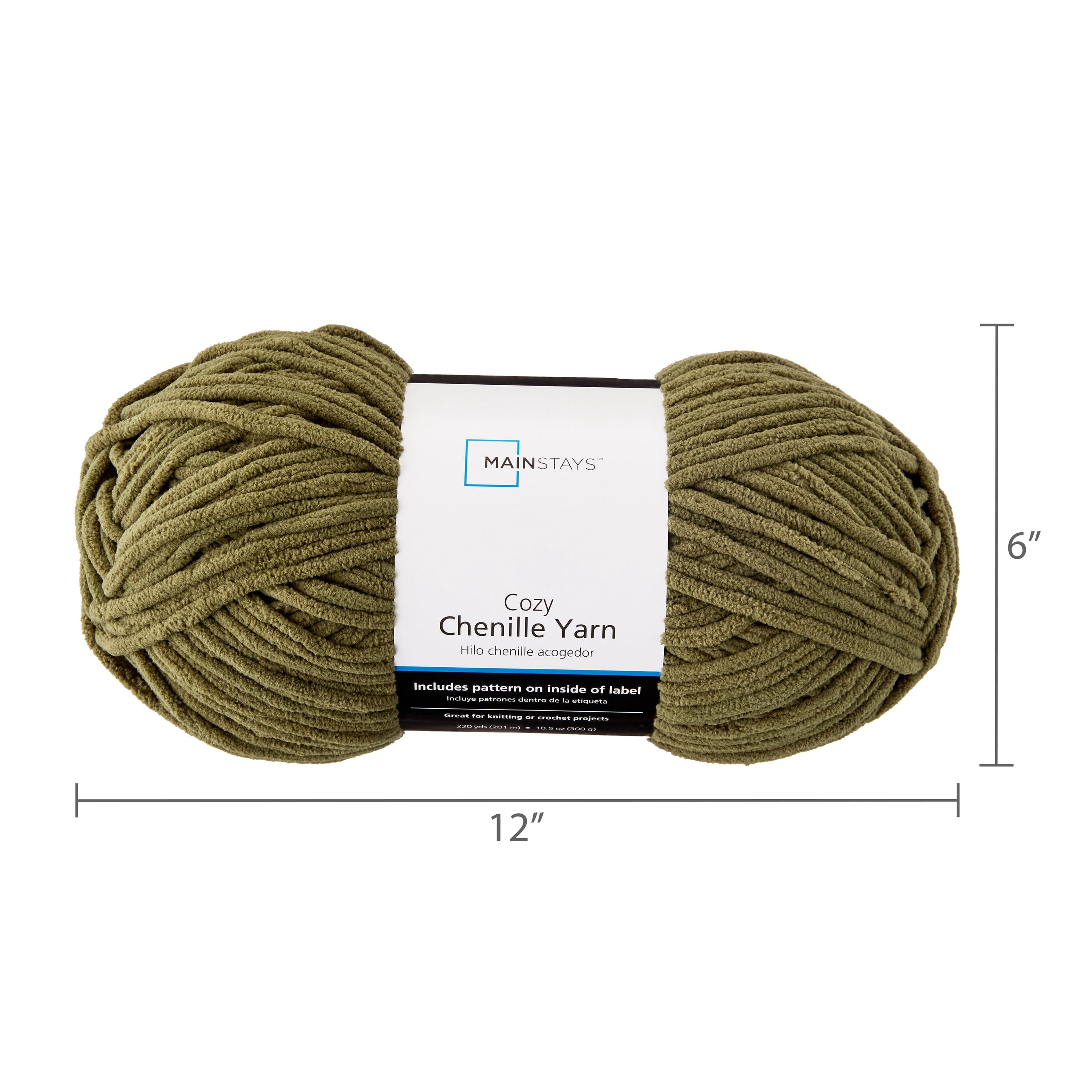 Mainstays Cozy Chenille Yarn, 220 yd, Arctic White, 100% Polyester, Bulky