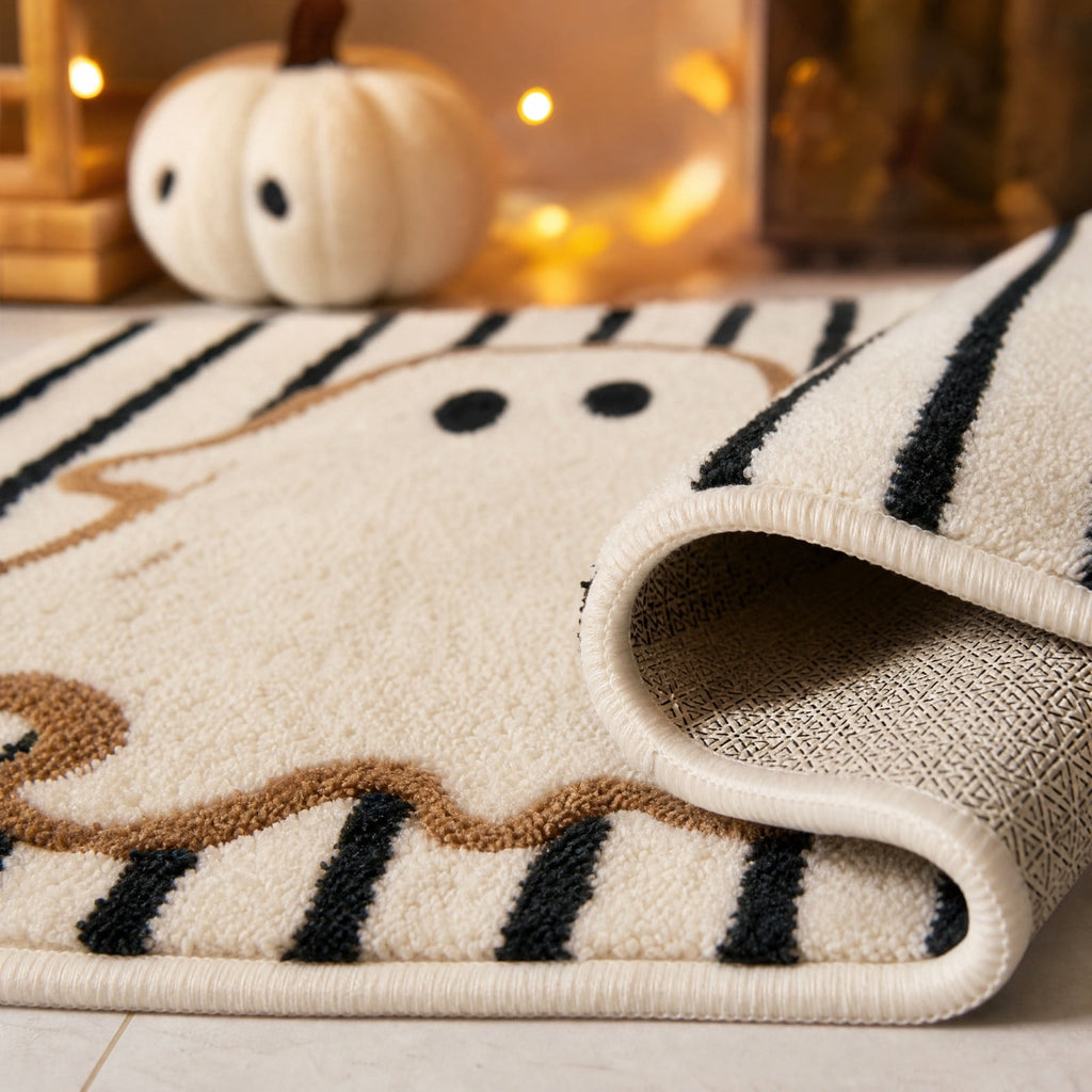 Halloween Doormat Ghost Bath Mat 23.6x15.7in Secure-Grip Absorbent Soft Faux Fur Rug for Bathroom Bedroom Living Room Decor by OVFUIZ