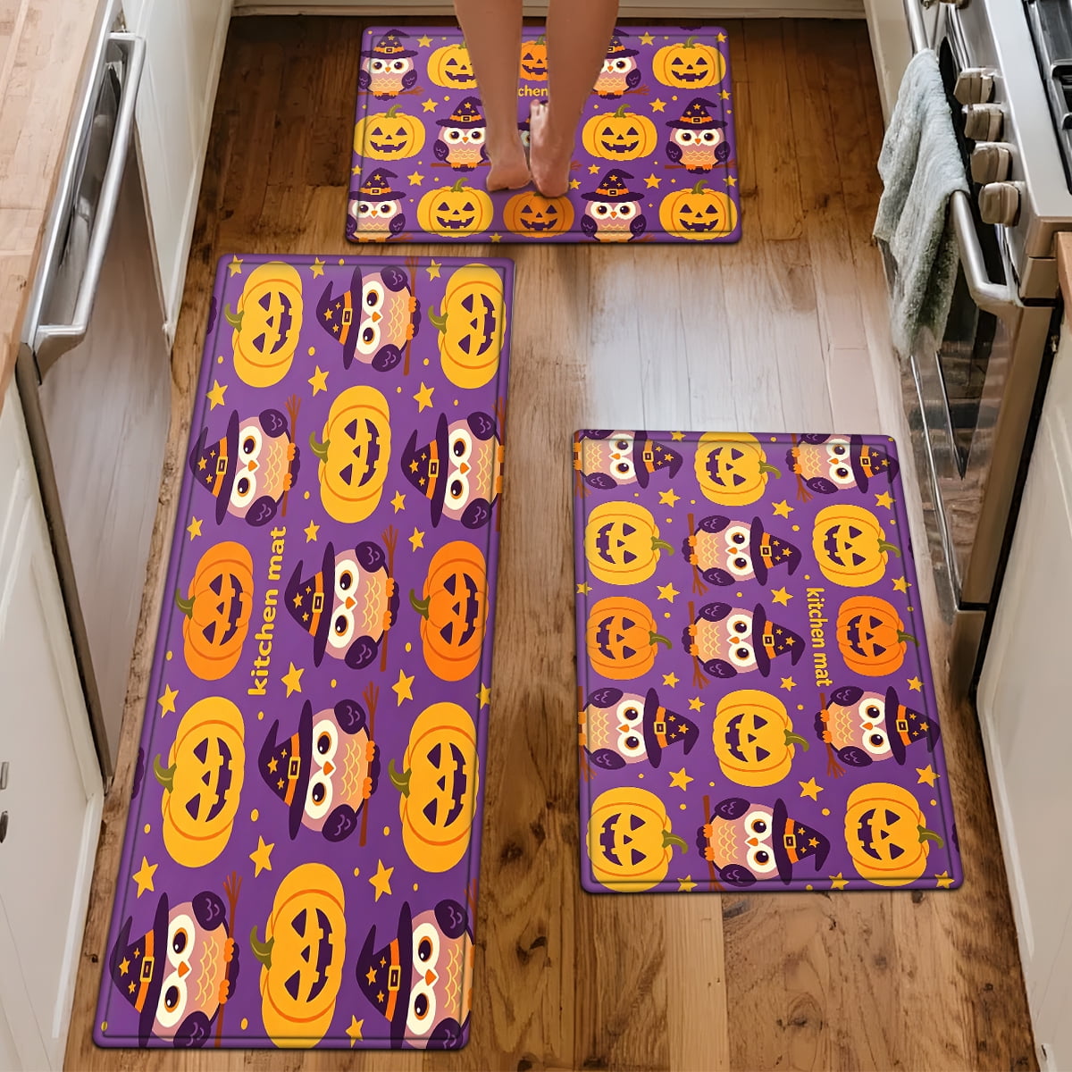 CCTFS Halloween Pumpkin Bat Candy 1Pc Flannel Mat and Kitchen Rugs,Soft Non-slip,Perfect for Home Bathroom