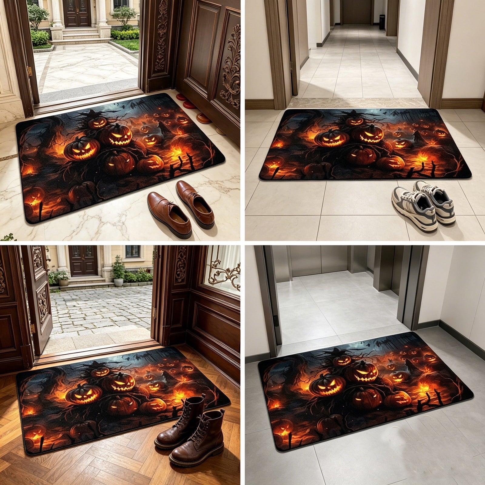 OutmaxHome Halloween Theme Cute Ghost Print Doormat, 15.8x23.6 Inch Non-Slip Absorbent Mat, Easy to Clean, for Front Door, Porch, Farmhouse