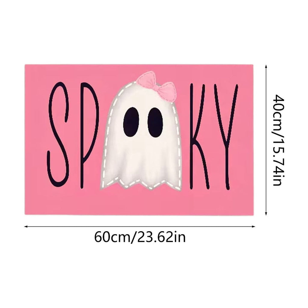Halloween Doormat Ghost Bath Mat 23.6x15.7in Secure-Grip Absorbent Soft Faux Fur Rug for Bathroom Bedroom Living Room Decor by OVFUIZ