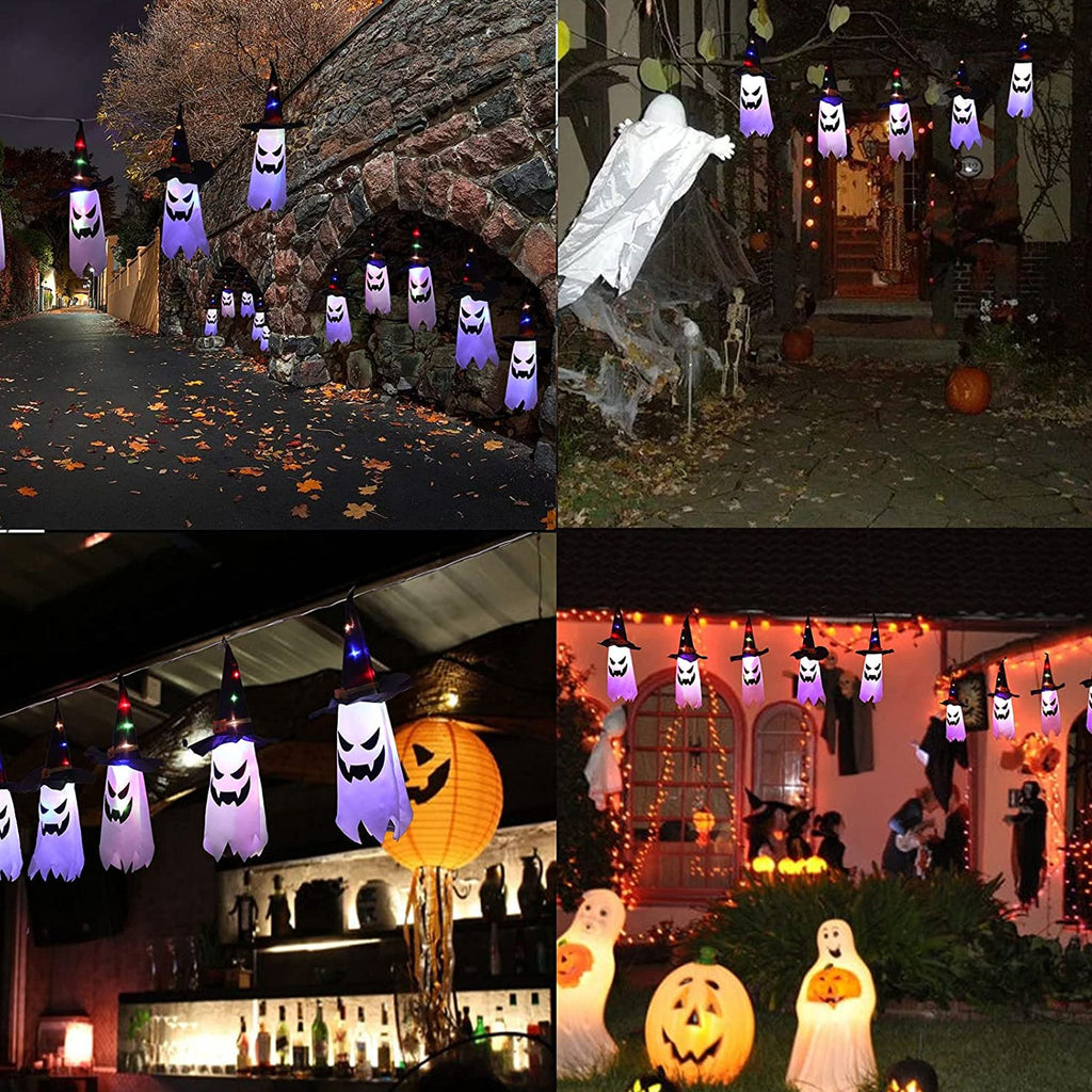Deago Halloween Lights 9.8ft Battery Operated Ghost Witch Hat 5 LED String Lights Halloween Decoration for Indoor Outdoor Home Party Halloween Decor, White