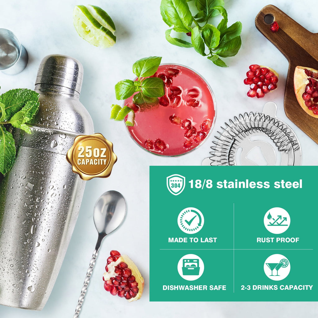 Biemlerfn 25-Piece Cocktail Shaker Set, Mixology Bartender Kit with Acrylic Stand Stainless Steel Bar Tools, Full Bartender Accessories and Recipe Book