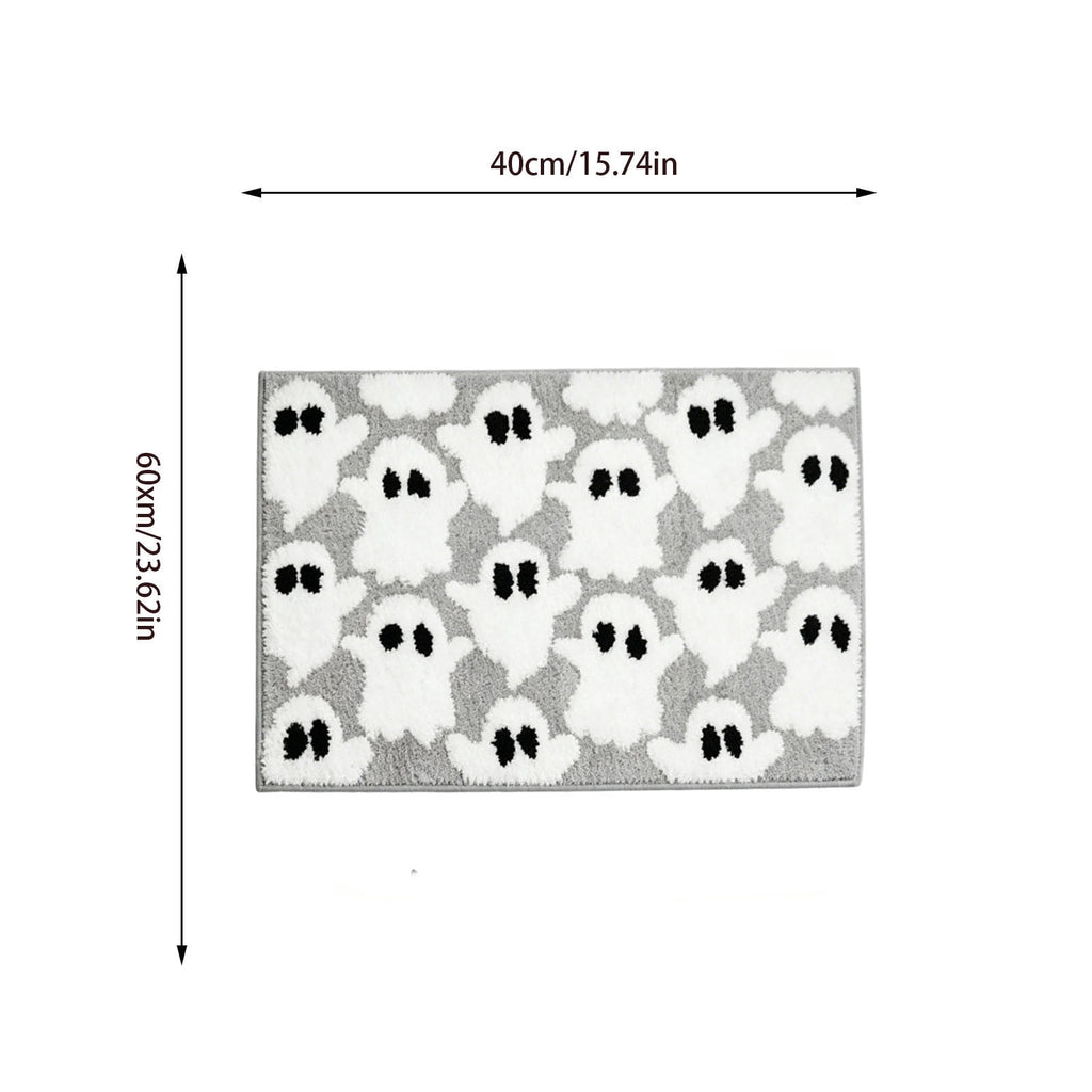 Halloween Heart Print Doormat 60x40cm, Black Orange Spooky Entry Mat for Front Door, Non-Slip Indoor Outdoor Rug