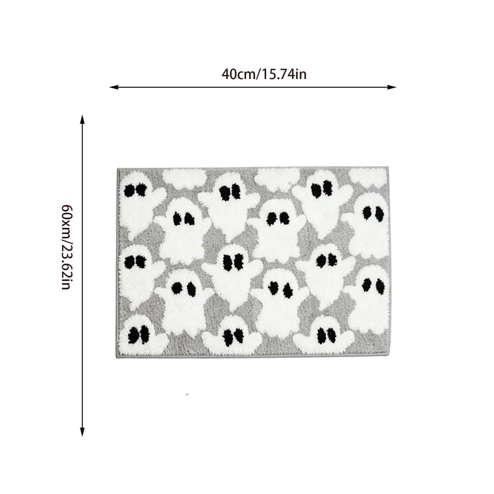 Halloween Heart Print Doormat 60x40cm, Black Orange Spooky Entry Mat for Front Door, Non-Slip Indoor Outdoor Rug