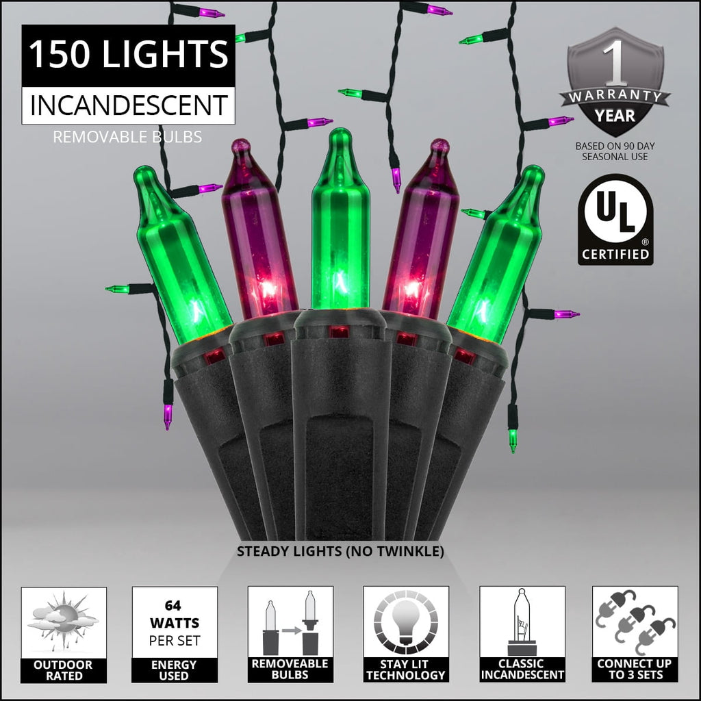 Kringle Traditions Halloween Purple Orange Outdoor Mini Icicle Light 150 Lights