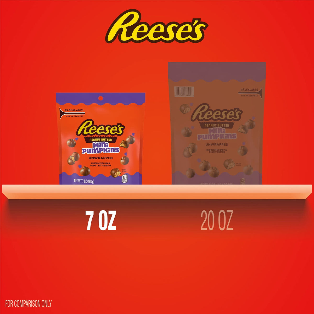 Reese's Unwrapped Chocolate Peanut Butter Creme Mini Pumpkins, Halloween Candy Bag, 7 oz