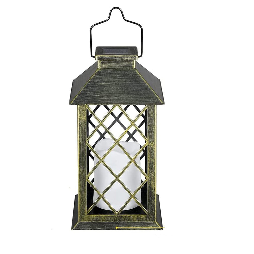 YIMWNYI Outdoor Solar Hanging Lantern with Metal Decor, LED Garden Light for Patio and Yard, Auto On/Off, IP55 Waterproof