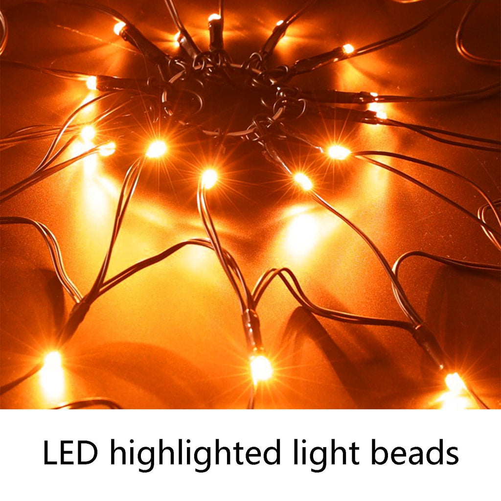 Clearance! Halloween Arachnid Web Lights 1M Diameter 60 LED with Black Spider, Water Proof Purple Net Lights, Remote Control, Halloween Decorations for House Garden