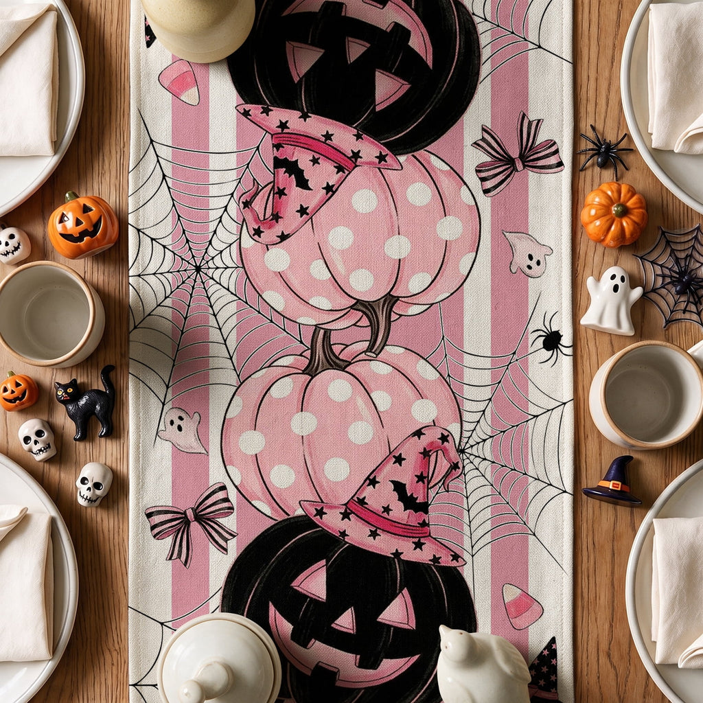 Sm:)e Halloween Table Runner Ghost Pumpkin 13x72 Inch, Halloween Party Kitchen Dining Indoor Outdoor Decorations,Orange