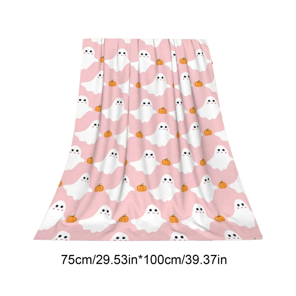 Pink Halloween Throw Blanket for Couch Fleece Halloween Decorations Throw Blankets Lightweight Soft Plush Big Throws and Blankets with Funny Ghost,30x40in