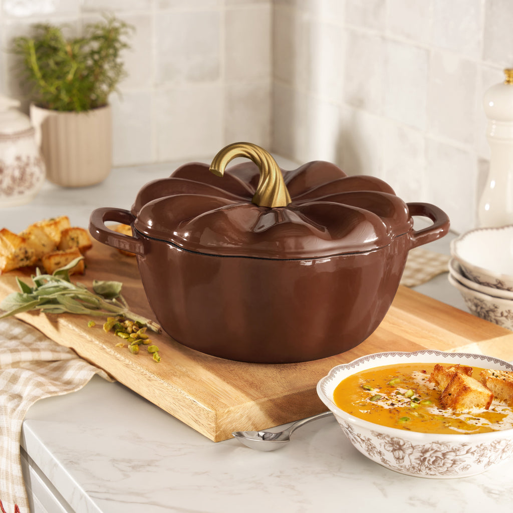 The Pioneer Woman 3.5-Quart Pumpkin Enameled Cast Iron Dutch Oven, Linen