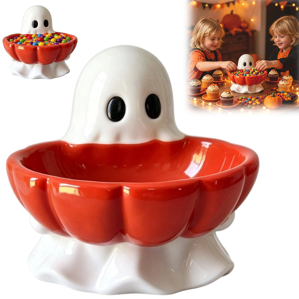 Diceymbol Halloween Pumpkin Snack Bowl Stand Collapsible Broomstick Candy Tray for Cupcakes & Desserts, Resin Serving Platter with Ceramic Pumpkin Bowls