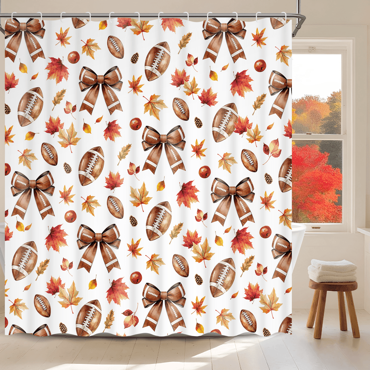 Ikfashoni Fall Shower Curtain with Hooks, Fall Decor for Home, Buffalo Plaid Pumpkin Waterproof Bathroom Curtains, 72"X72"