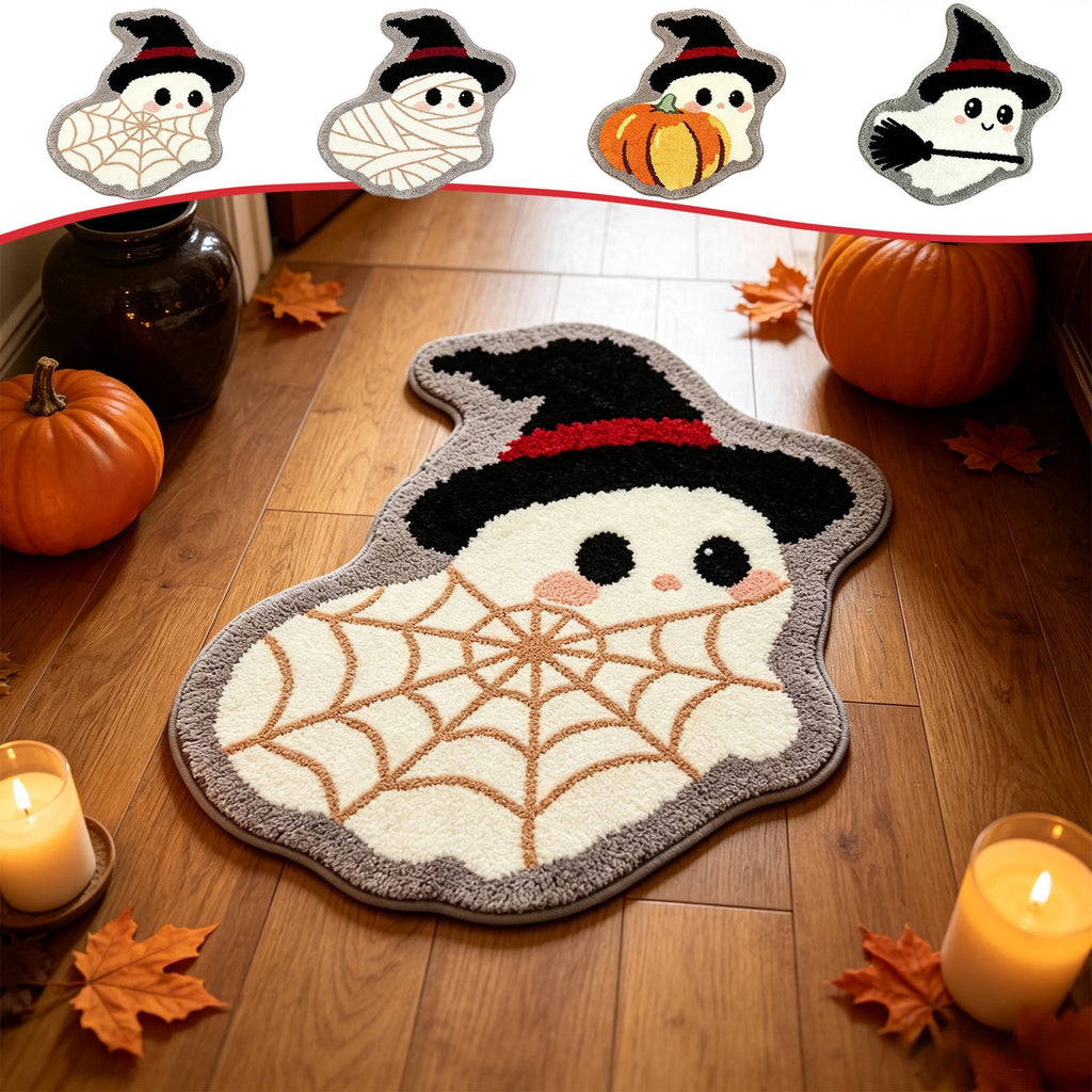 Halloween Ghost Door Mat, Cute Welcome Mat for Front Door Porch Entryway Haunted Outdoor Decor Spooky Decorative Entrance Doormat Non Slip Halloween Rug, 16" x 24"