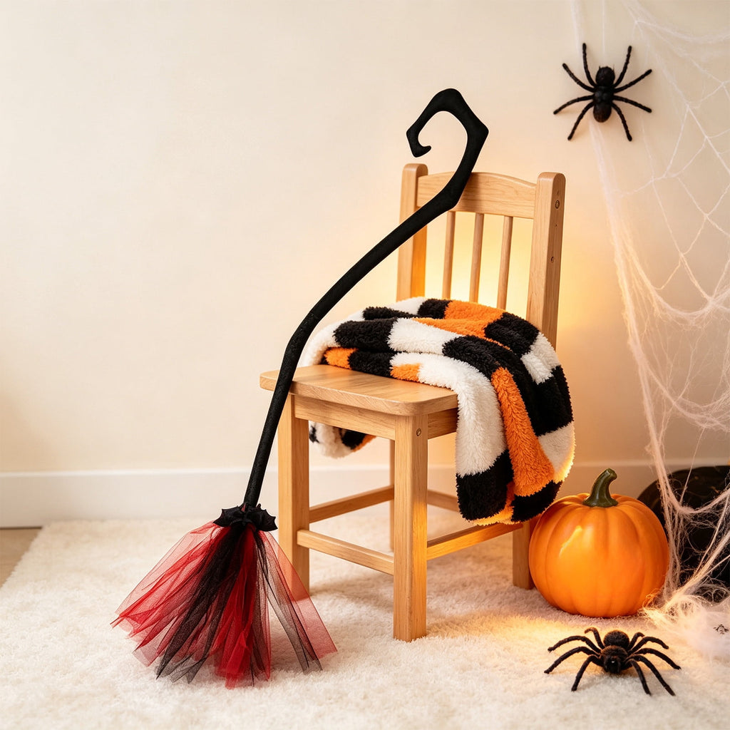 Halloween Decoration Indoor, 5.5 Ft Giant Light-Up Witches Broom, Rustic Halloween Decor for Porch, Yard, Front Door