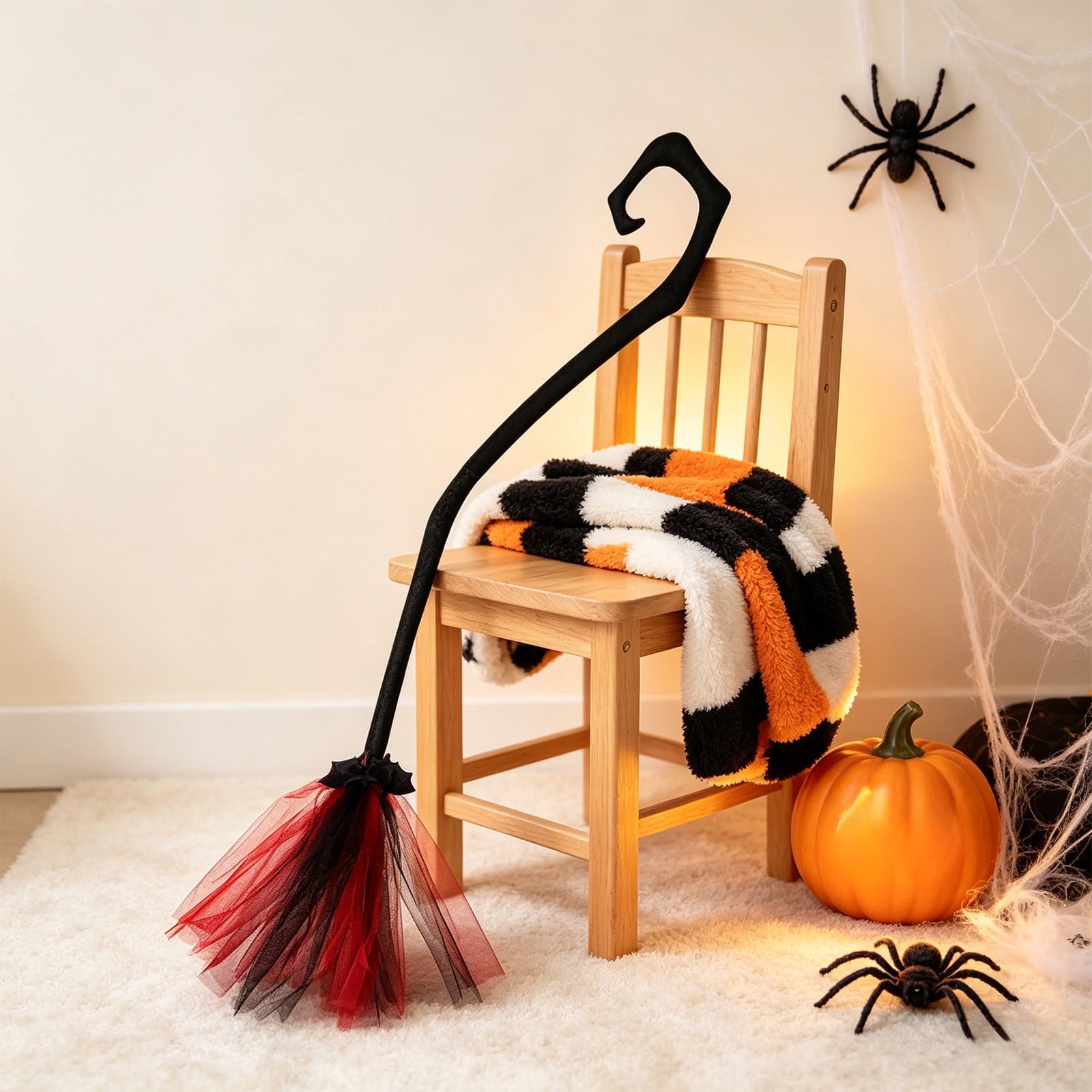 Halloween Decoration Indoor, 5.5 Ft Giant Light-Up Witches Broom, Rustic Halloween Decor for Porch, Yard, Front Door