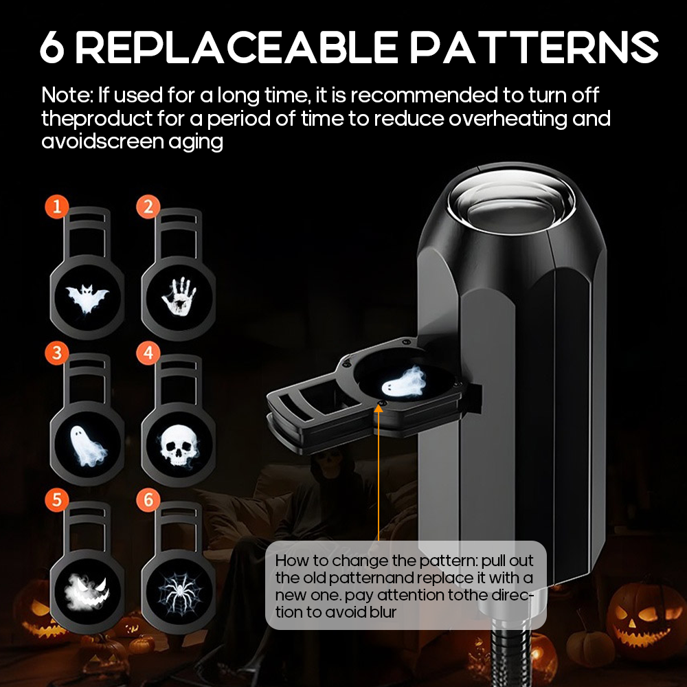 LED Projector Light, USB Powered Rotatable Multi-Angle Interior Atmosphere Lamp, Different Pattern, for Bedroom, Living Room, Holiday Halloween Party Decoration, 6 PACK