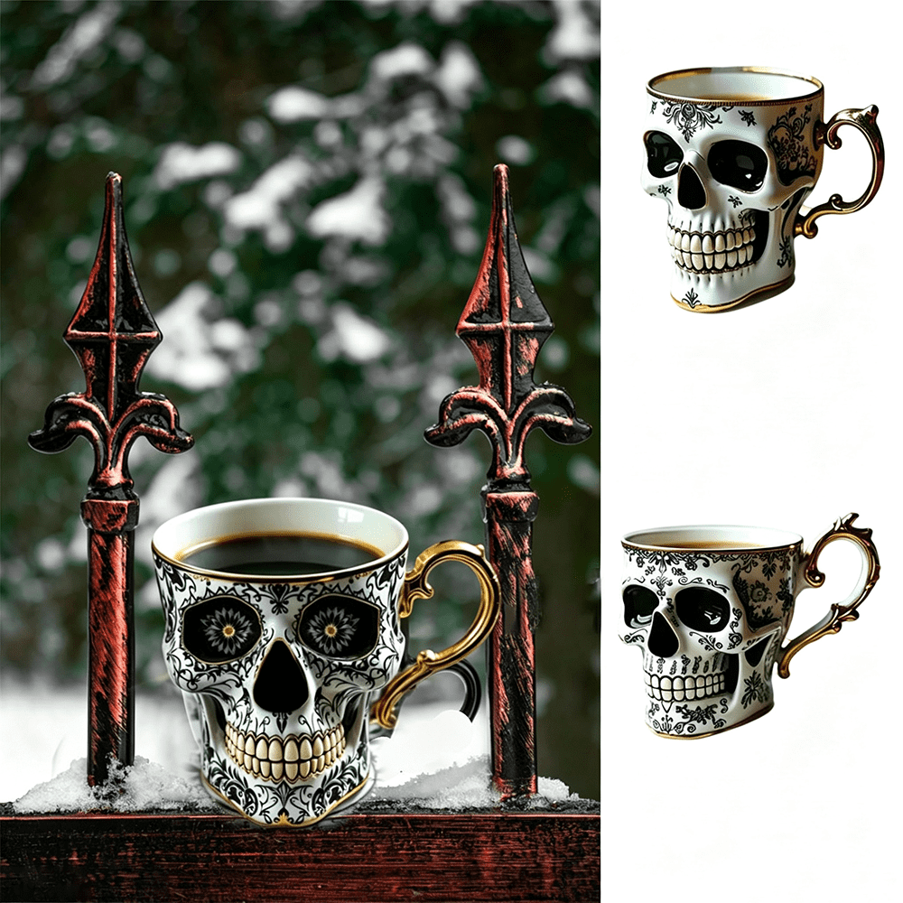 Skull Coffee Mug,Sparkly Skull Coffee Mug Gothic Tea Cups ,Skull Coffee Cup,Gothic Porcelain Tea Cup With Gold Trim, Skullcoffee Mug Halloween Gifts, Great For Coffee Lovers Unique Gift