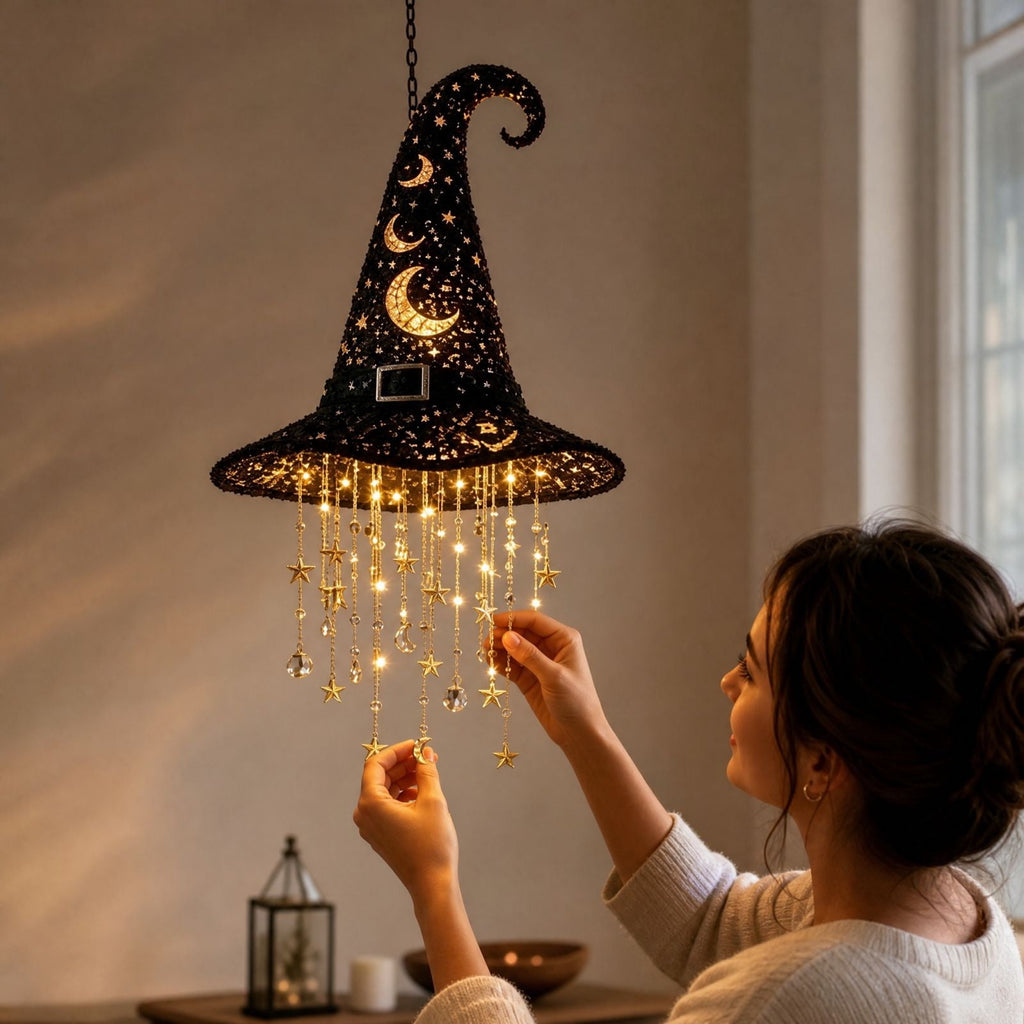 Stijggn Witch Hat Lights Halloween Glowing Lights, Waterproof Hanging Witch Hat Decorations, Warm Light Festival Ornaments for Indoor Outdoor Yard Garden Party Halloween Decor