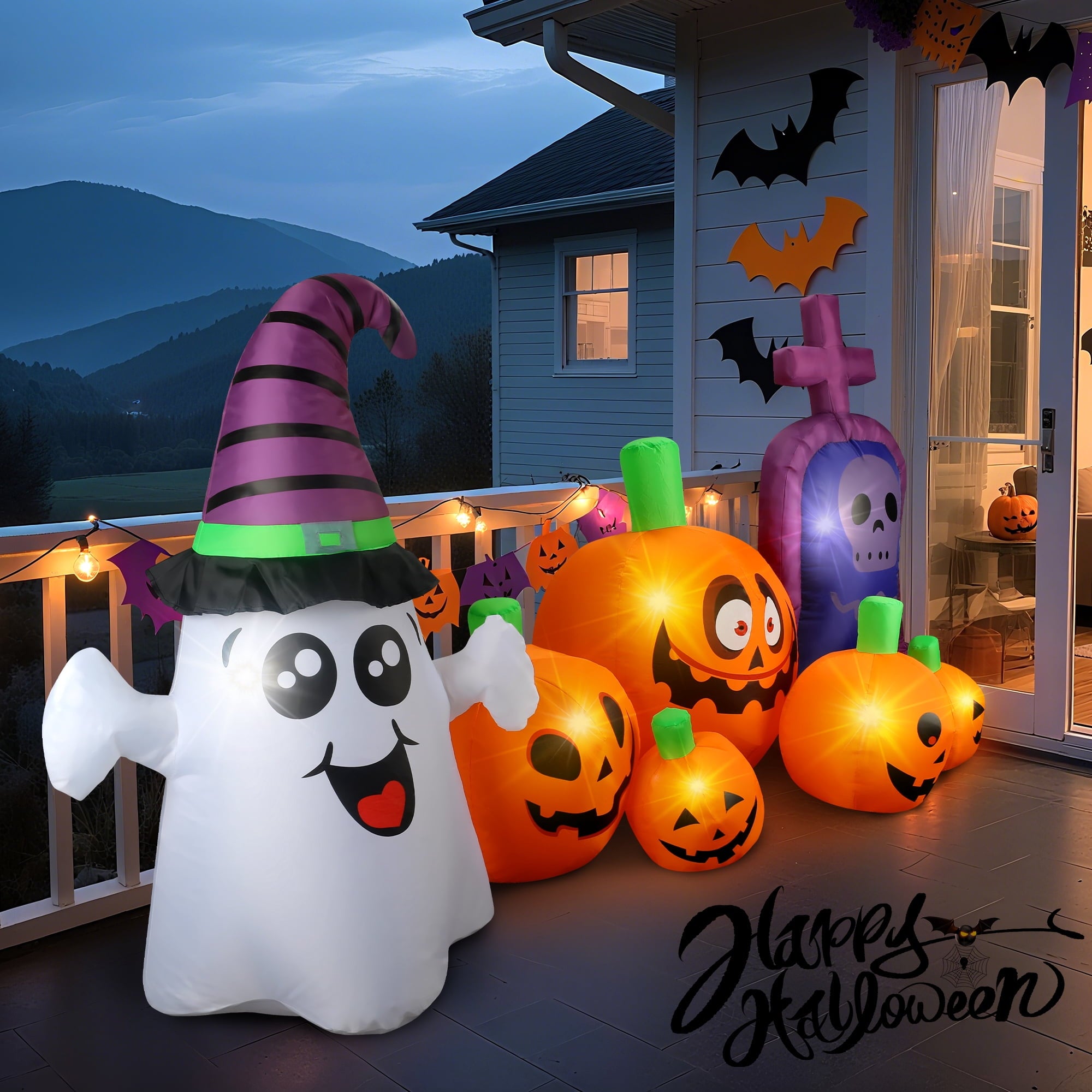 MAGOTAN 5 FT Halloween Inflatables Cape Pumpkin Outdoor Decorations Cape Pumpkin Halloween Inflatable Blow Up Halloween Cape Pumpkin Decoration Build-in LED Lights