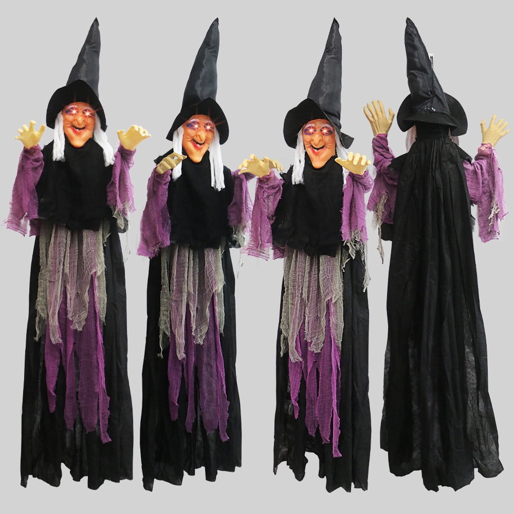 DAMAI 5.9 FT Hanging Witch Halloween Decorations Outdoor,Hanging Witch Halloween Decor,Giant Animated Standing Talking Witch with Red Eyes,Flying Witch Standing Decor for Haunted House Props