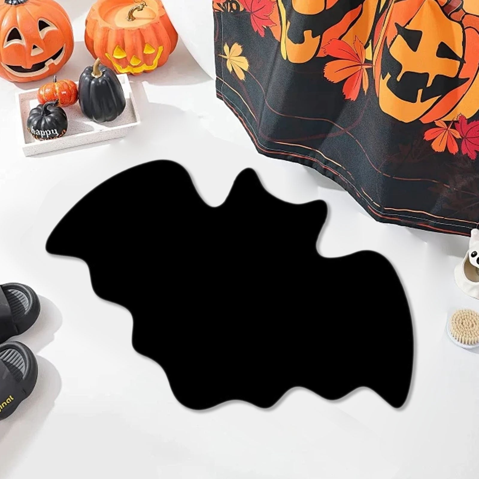 BinKFF Halloween Bats Welcome Door Mat,Black Bat Doormat for Outside Entrance Home Decor,Non-Slip Carpet Rugs with Felt Entryway Mat for Patio Indoor Front, 5 Sizes