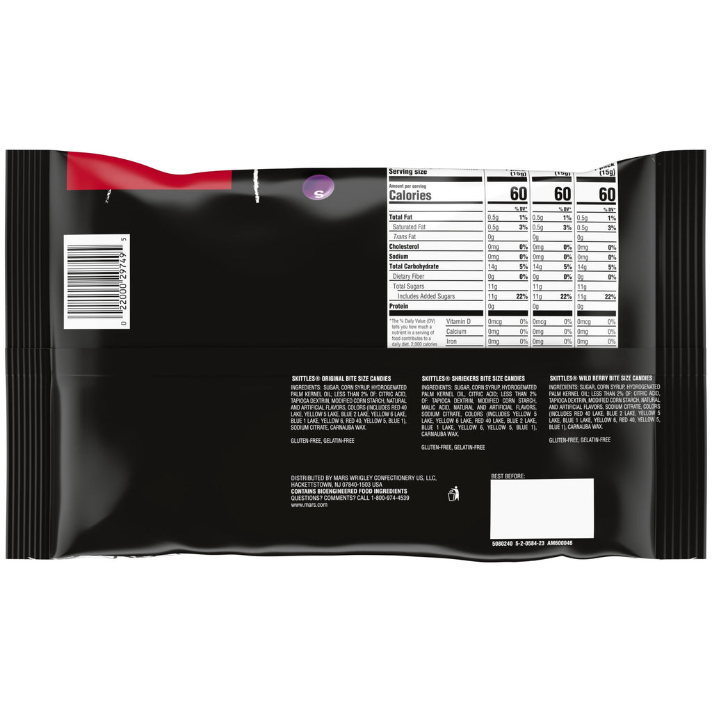Skittles Original, Wild Berry & Shriekers Fun Size Chewy Halloween Candy, 20 Count Bulk Bag