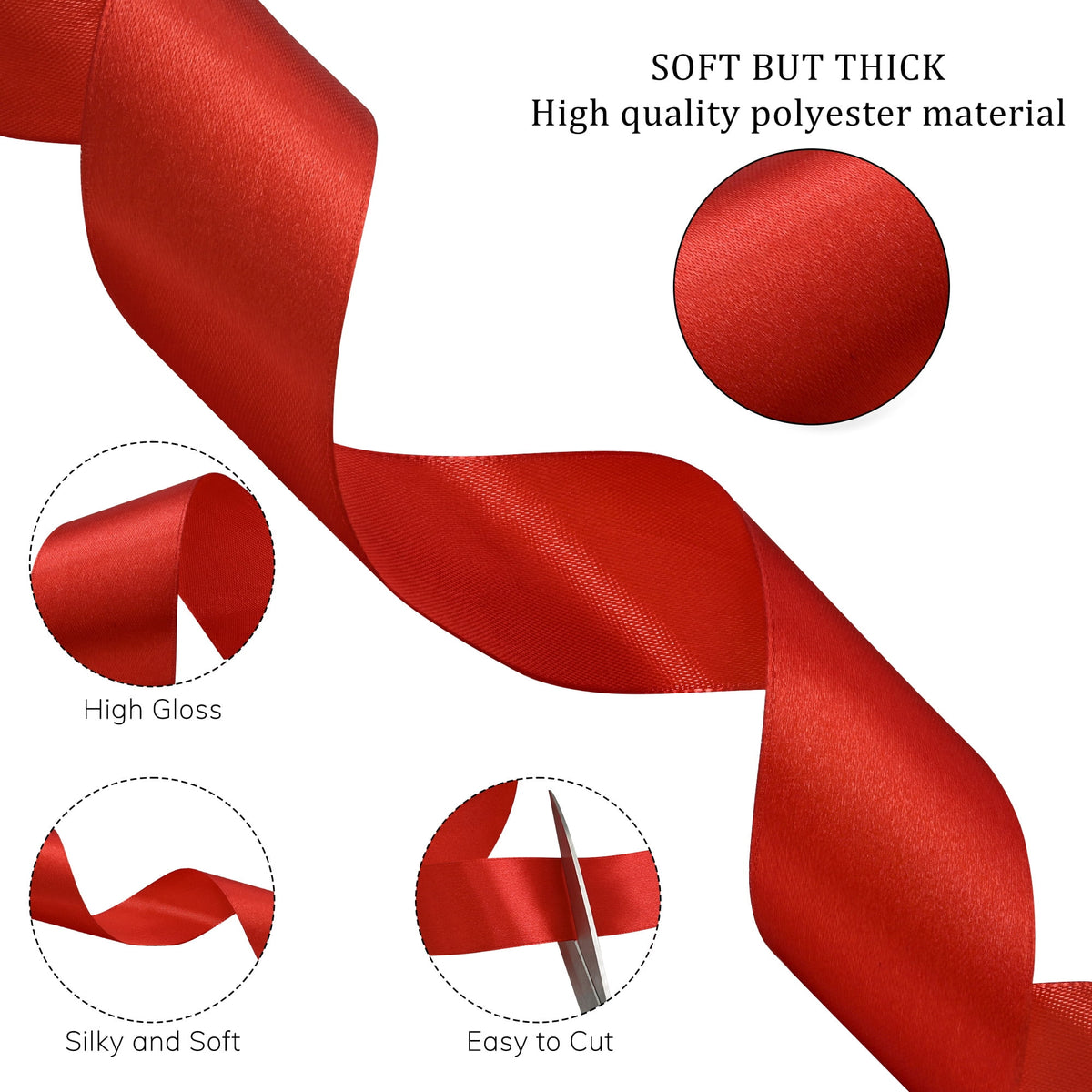 THEGLY 1.5 inch x 100 Yard Red Satin Ribbon Perfect for Gift Wrapping, Crafts, Christmas, Hair Styling, Invitation Decor & More