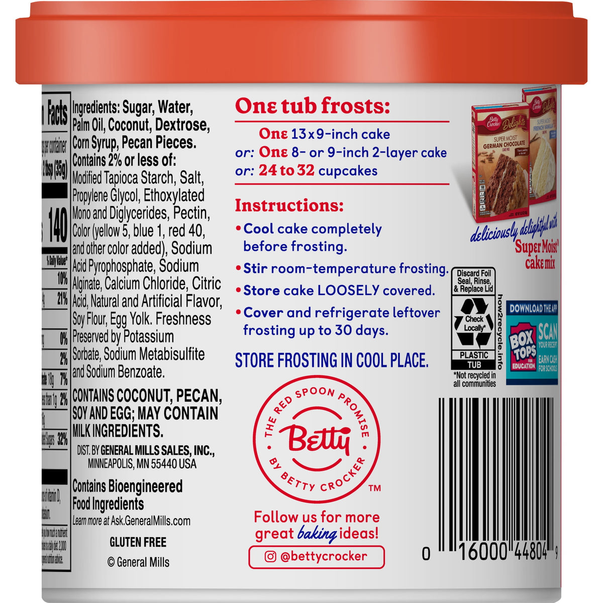 Betty Crocker Rich and Creamy Coconut Pecan Frosting, Gluten Free, 15.5 oz