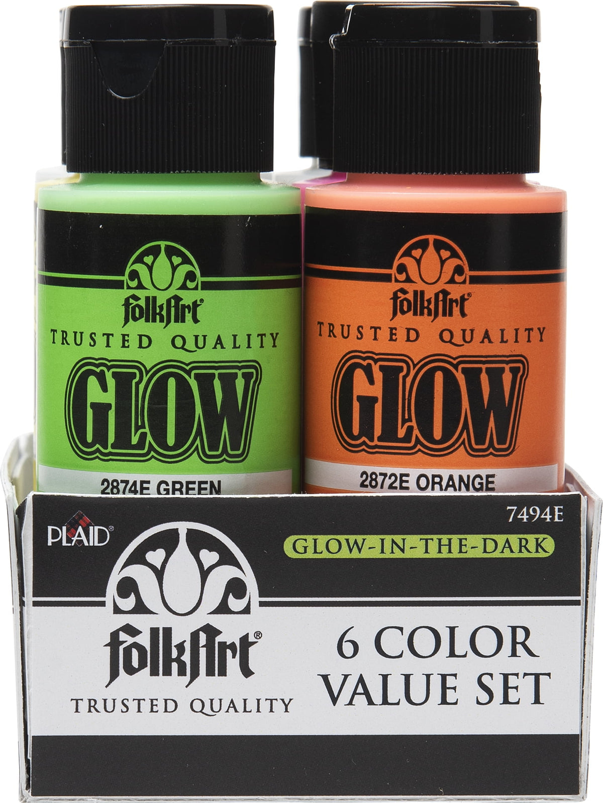 FolkArt 7494E Glow-in-the-Dark Acrylic Paint Set, Matte Finish, Set of 6, 12 fl oz