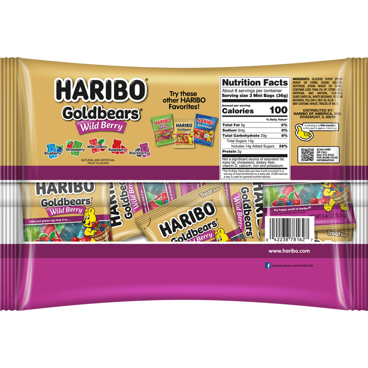 HARIBO Goldbears Halloween Gummies Wildberry Assorted Berry Flavor Gummy Candy, 9.5oz Bag