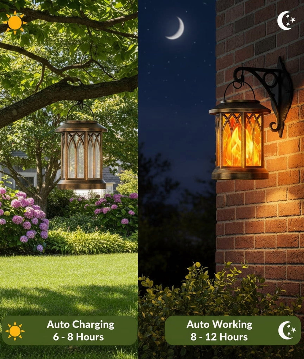 4 Pack Solar Lantern Outdoor Lights, Upgraded Flickering Flame Solar Lanterns Lights Outdoor Waterproof, Hanging Lantern Decorative Solar Powered Lanterns for Yard Patio Path Tree Garden Decor