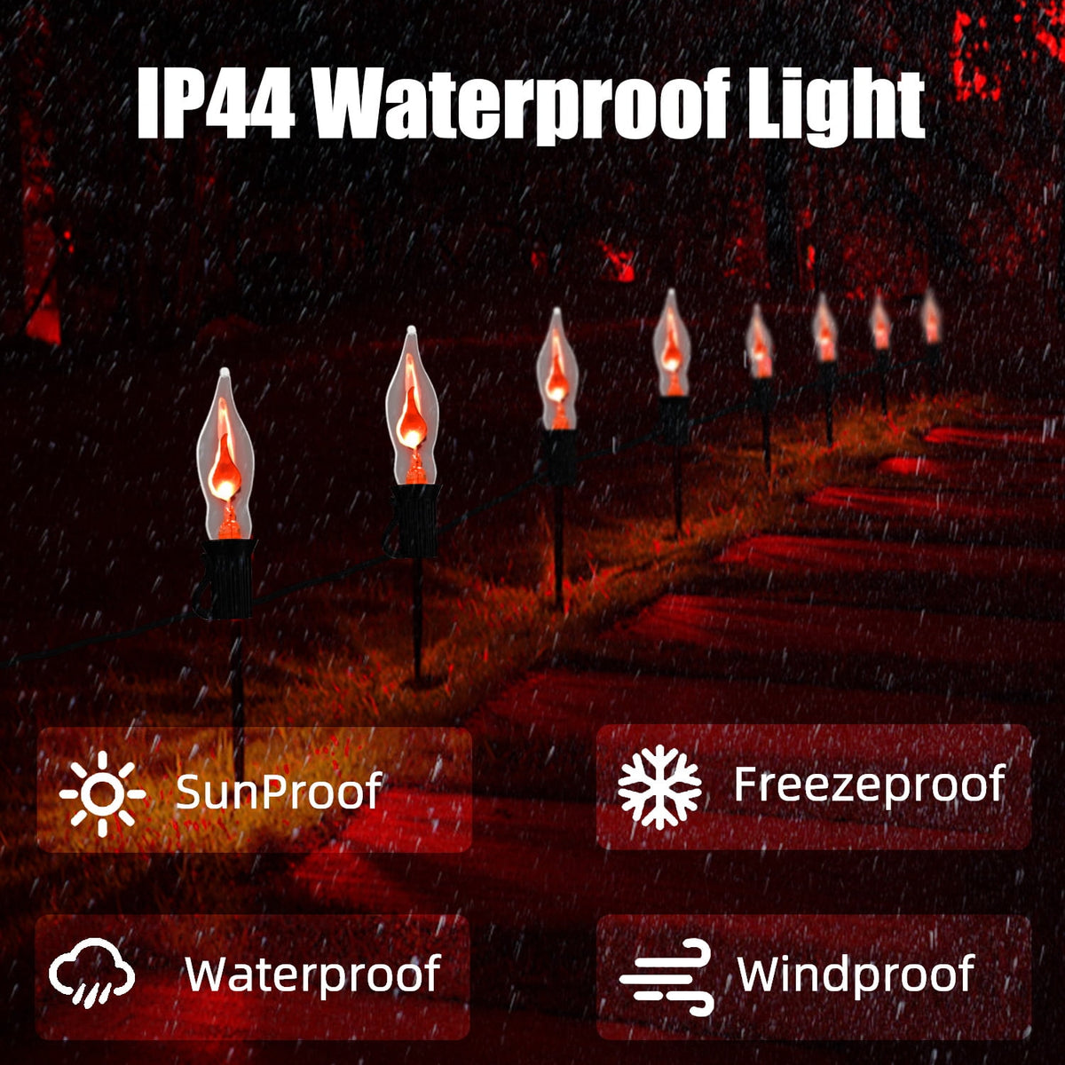 12.8Ft Christmas Lights Flickering Flame String Lights with 12 Pack Clear C7 Flame Light Bulbs（2 Spare）, Great for Indoor Outdoor Home Patio Party Christmas Decorations Lights, 1W, E12 Base