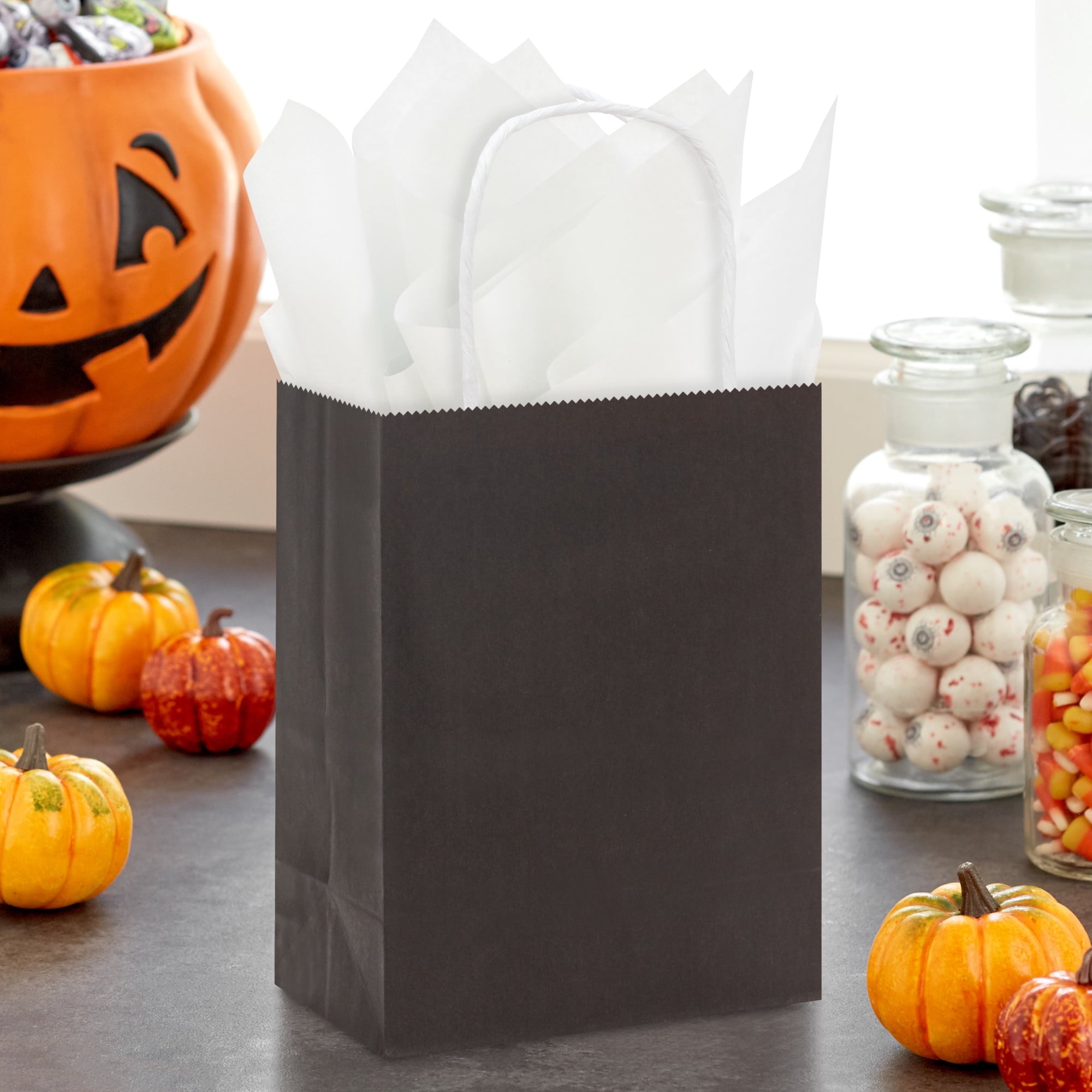 Hallmark Small Halloween Gift Bags (Solid Black) Set of 4, 4 Count