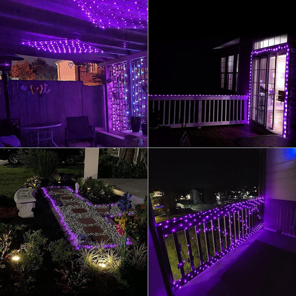 Purple Solar Fairy Lights Outdoor Waterproof, 4 Packs Each 33ft 100 LED Solar String Lights, 8 Modes Silver Wire Solar Twinkle Lights for Halloween Christmas Patio Garden