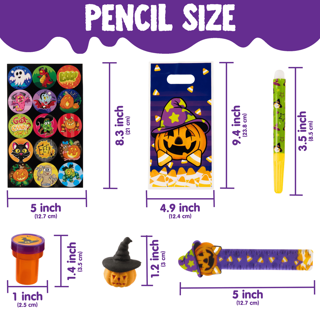 Joyfy 192 Pcs Halloween Stationery Set, Halloween Markers Rulers Stickers Erasers Stamps Notebooks Bags Party Favors,Halloween Trick or Treat Bags,Halloween Gifts for Kids,Classroom Favors