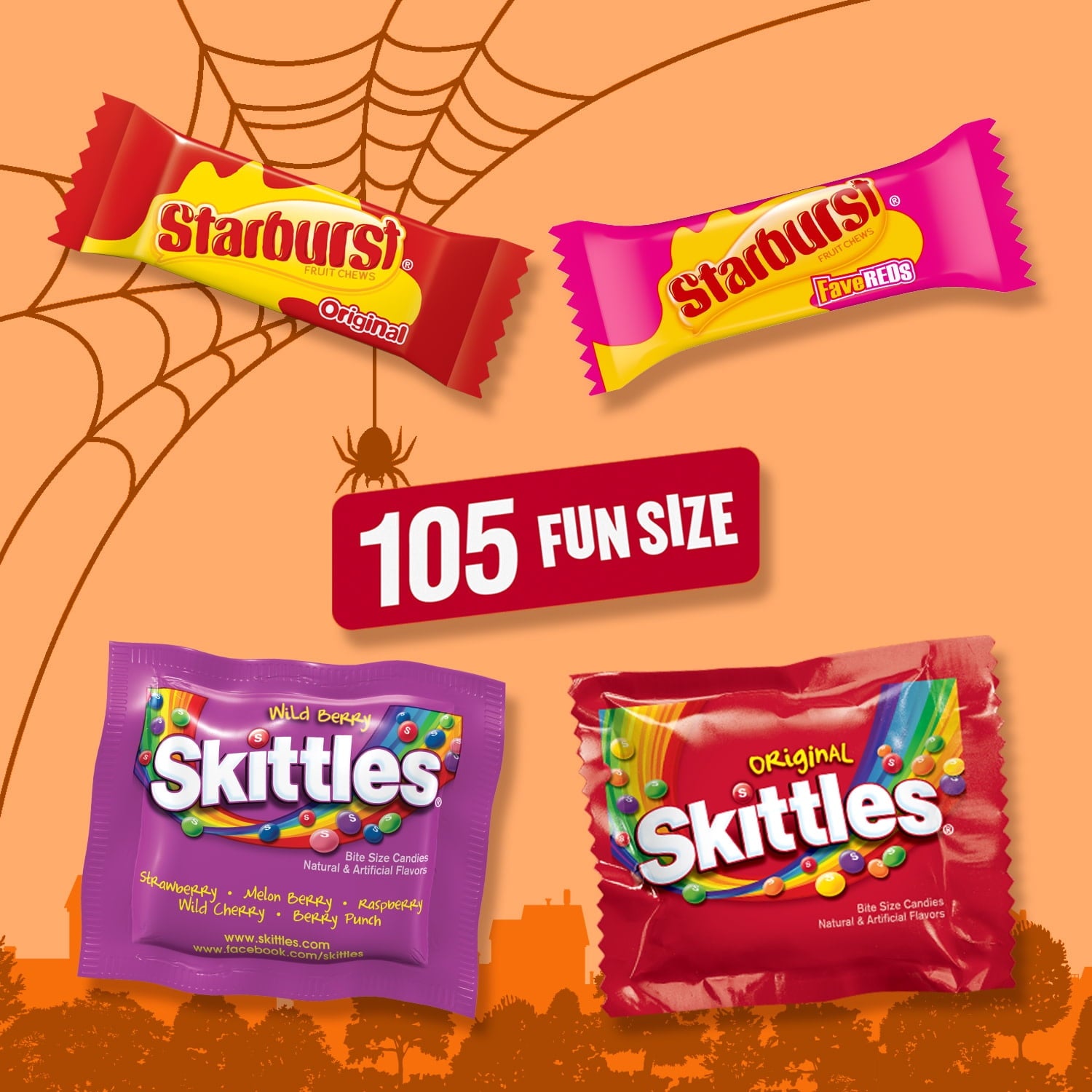 Skittles & Starburst Fun Size Chewy Halloween Candy Variety Pack, 20 Ct Bulk Bag