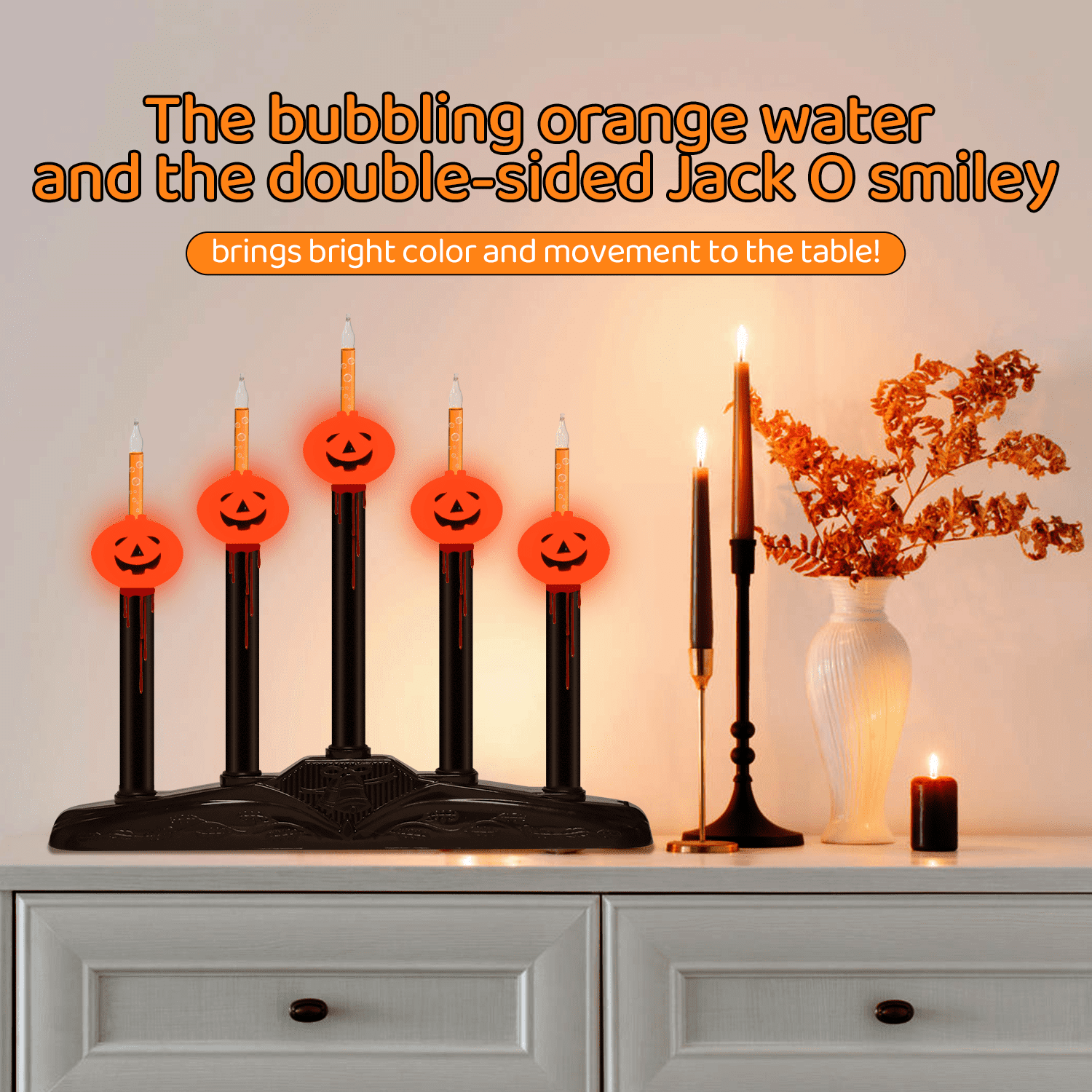 Halloween 5 Lights Pumpkin Bubble Candle Lamps, Plug in Electric Window Candle Lamps with 6 Pumpkins Bubble Lights(1 Spare), E12 Base, Vintage Candelabra Lights Great for Mantel Window Table Decor