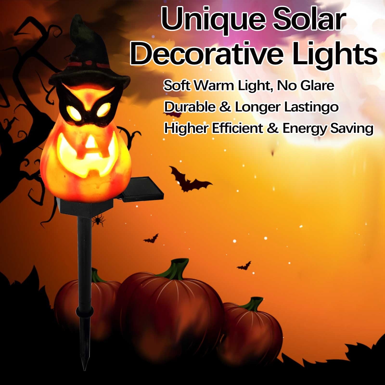 Btomtd Solar Lantern Light Outdoor Halloween Decor Resin Craft Pumpkin Ground Insertion Lamp for Garden Ghost Festival Solar LED Garden Light, C
