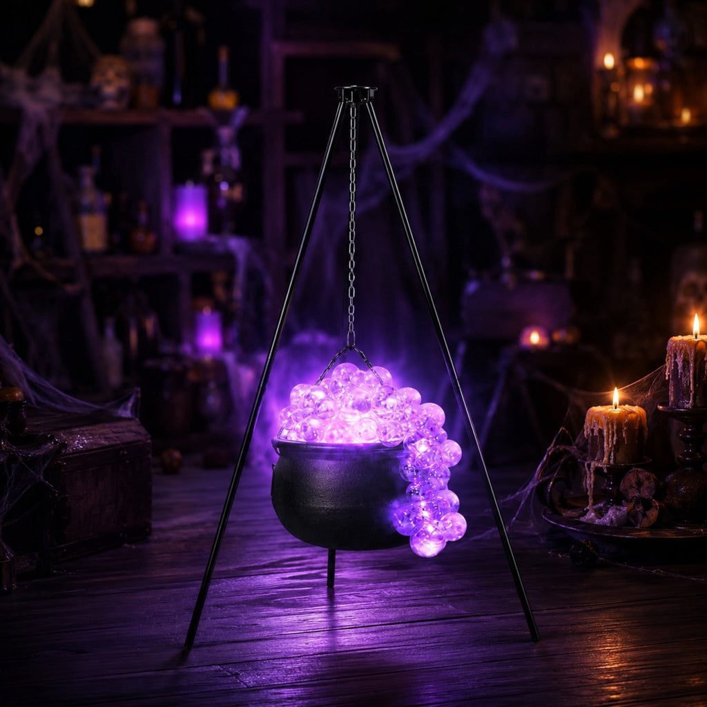 EWASWON Halloween Cauldron with Lights and Sound, LED Light-Up Spooky Witch Brew Pot Decoration for Indoor Outdoor Home Mantel Kitchen Party