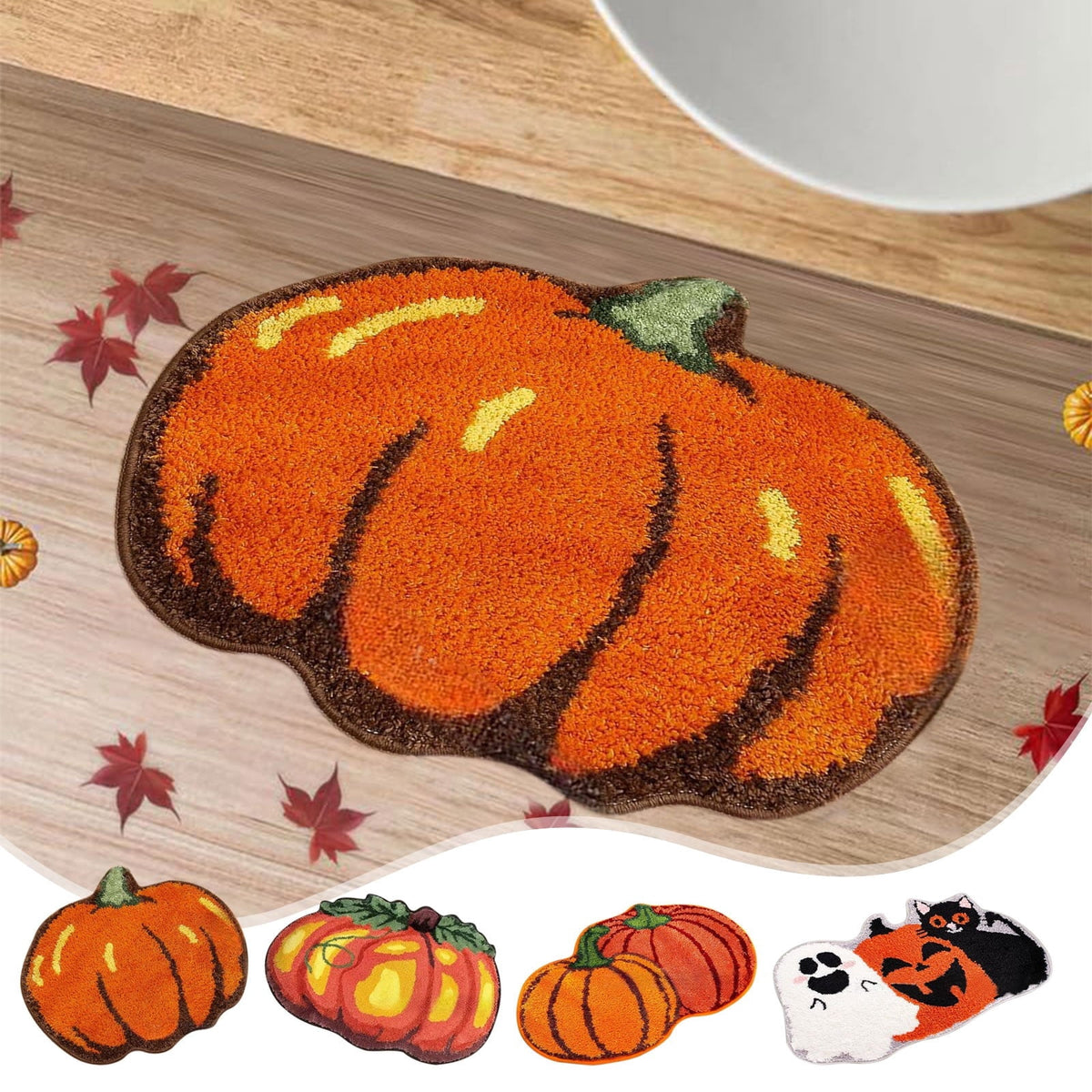 Orange Plaid Fall Outdoor Mat, Hand-Woven Porch Rug for Thanksgiving Halloween Door Decor
