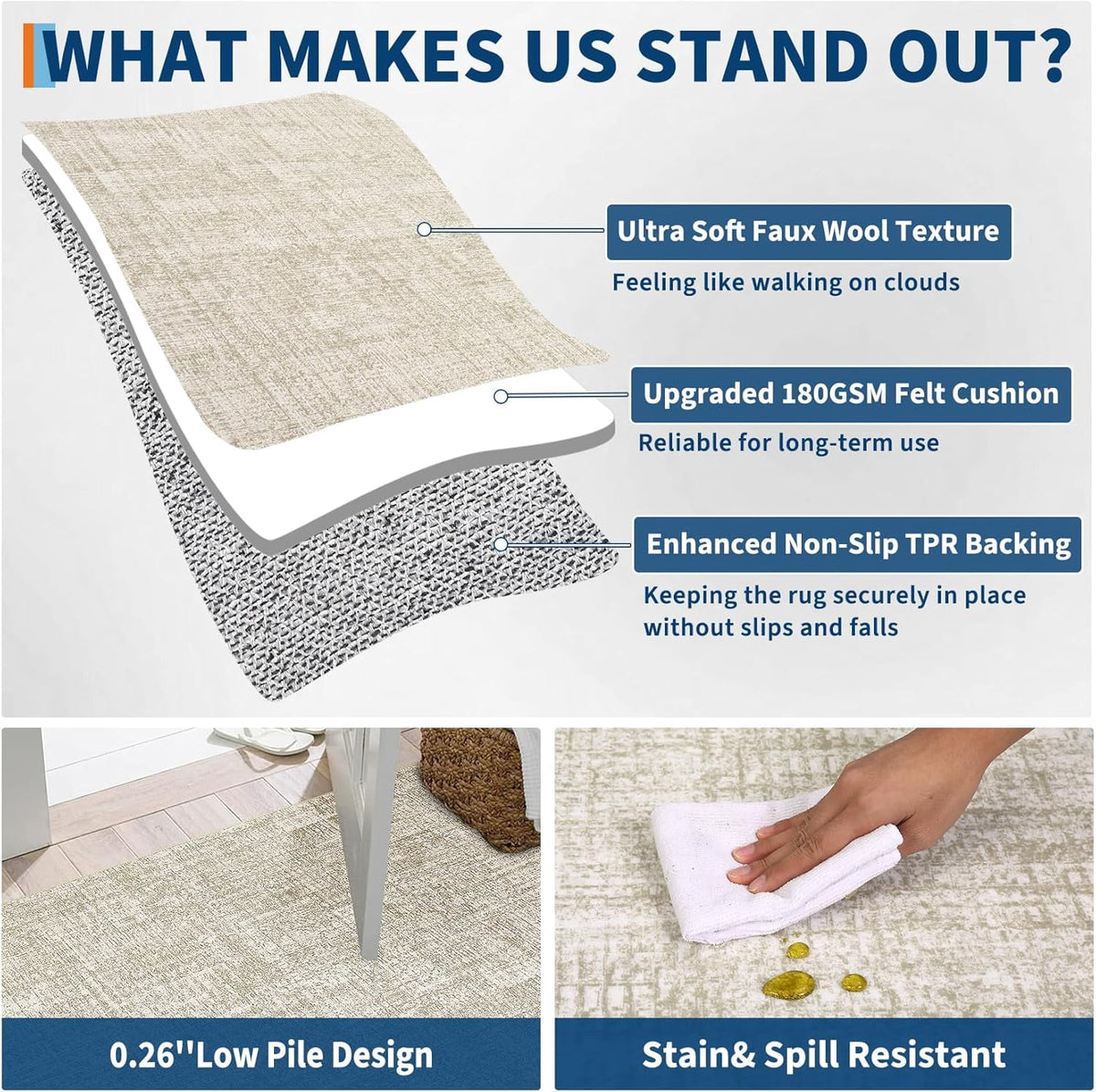 Modern Runner Rugs 2x6 Narrow Solid Color Hallway Rugs, Non-Shedding Low Pile Accent Carpet, Foldable Ultra-Thin Indoor Floor Cover for Laundry Room, Bedroom, Kitchen, Beige Brown