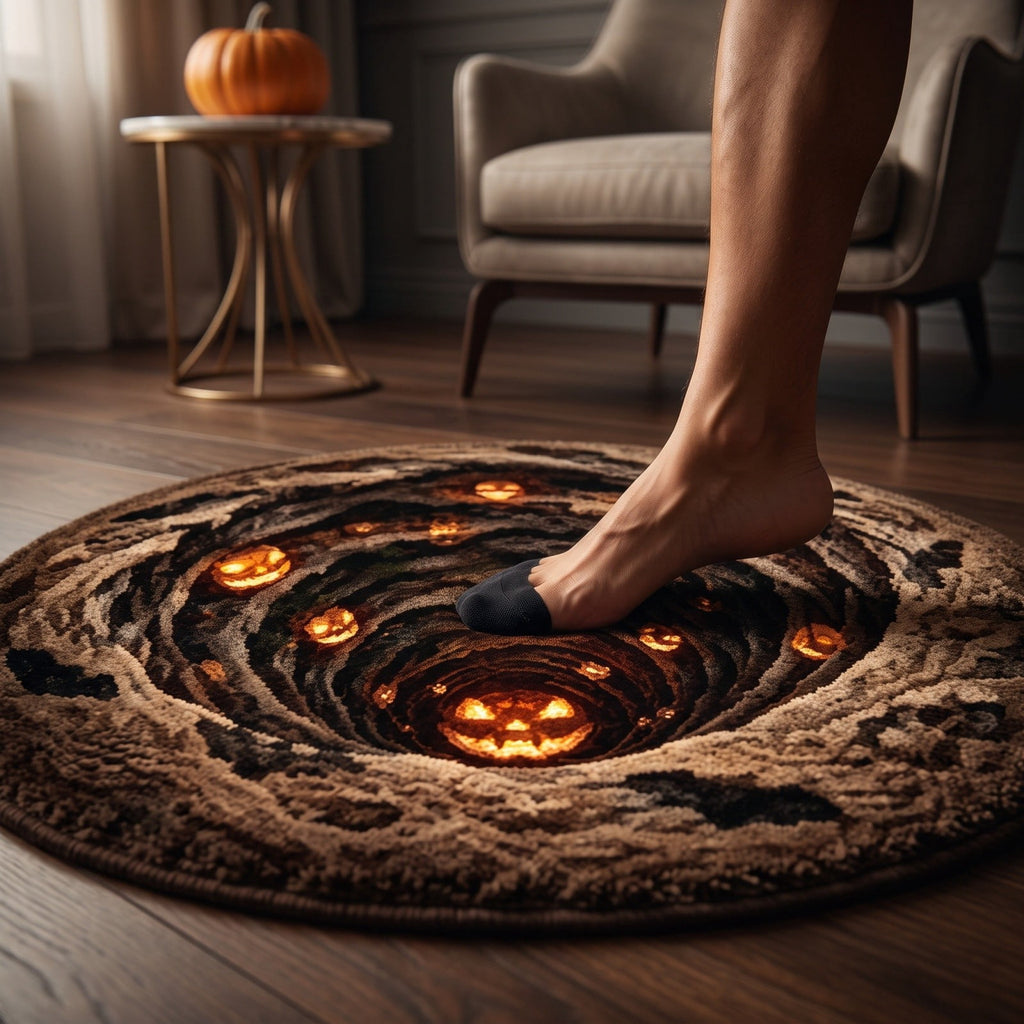 3D Halloween Round Rug, Illusion Halloween Round Mat, Funny Rug with Non-Slip Soft Visual Effect Door Mat for Living Room Indoor Decor