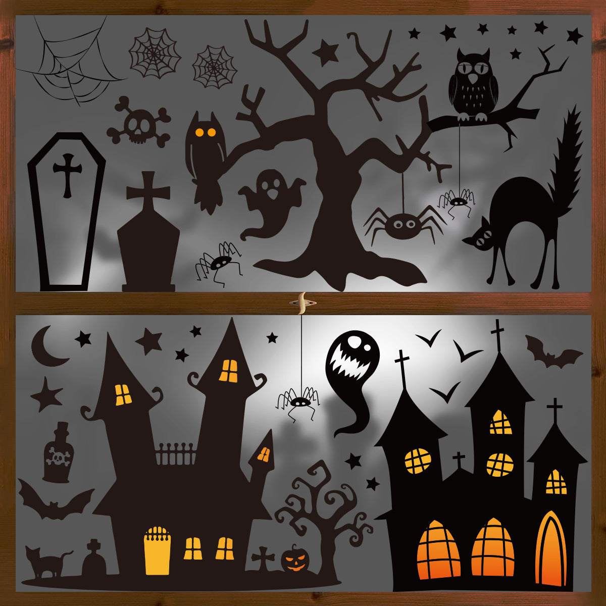 Smile 100 PCS Halloween Window Cling Sticker, Goost Trick or Treat Pumpkin Truck Gnome for Home Party Supplies Shop Window Glass Display Decoration