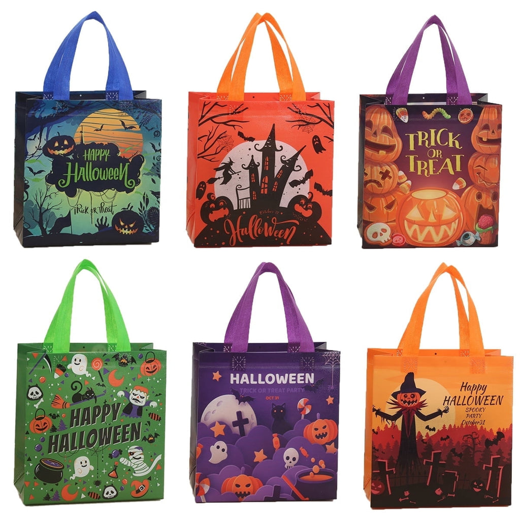 12 Packs Halloween Trick or Treat Bags, Reusable Non-Woven Gift Tote With Handles, Goodie Bags for Party Supplies, 9.06*8.66*4.33