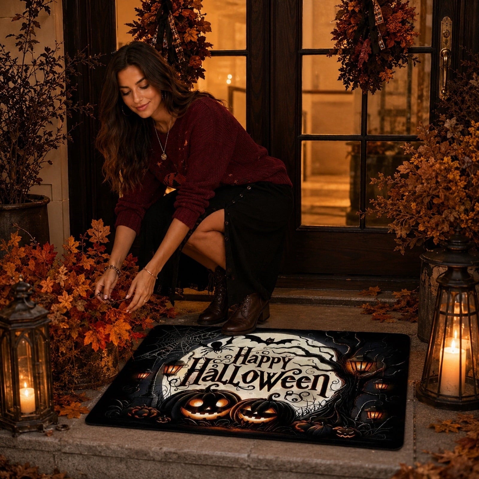 Halloween Celebration Doormat 16x24 Inch, Spooky Ghost Entrance Mat for Front Porch Indoor Outdoor, B